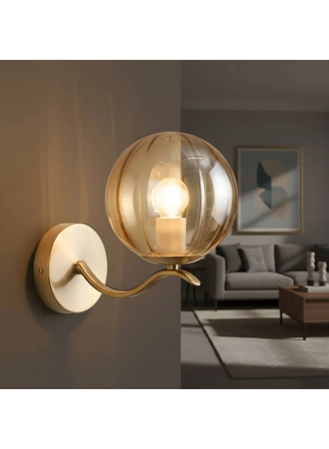 BAB Modern gold wall sconce with a gray glass ball - Image 2